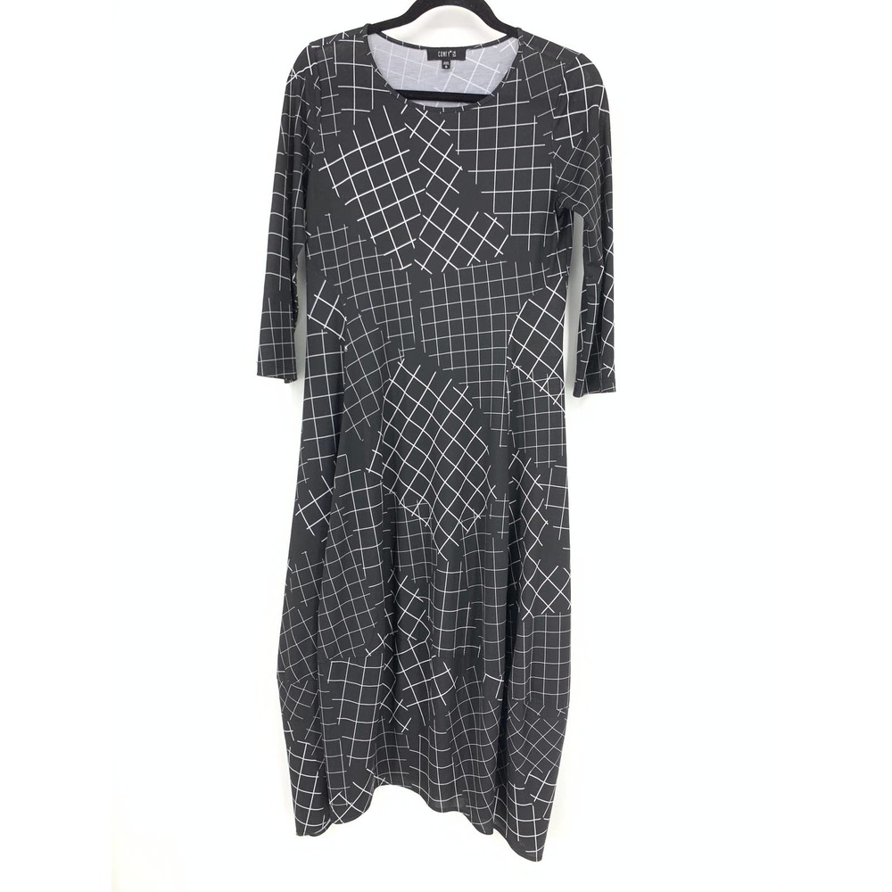Comfy USA S Midi Dress Abstract Window Pane Grid